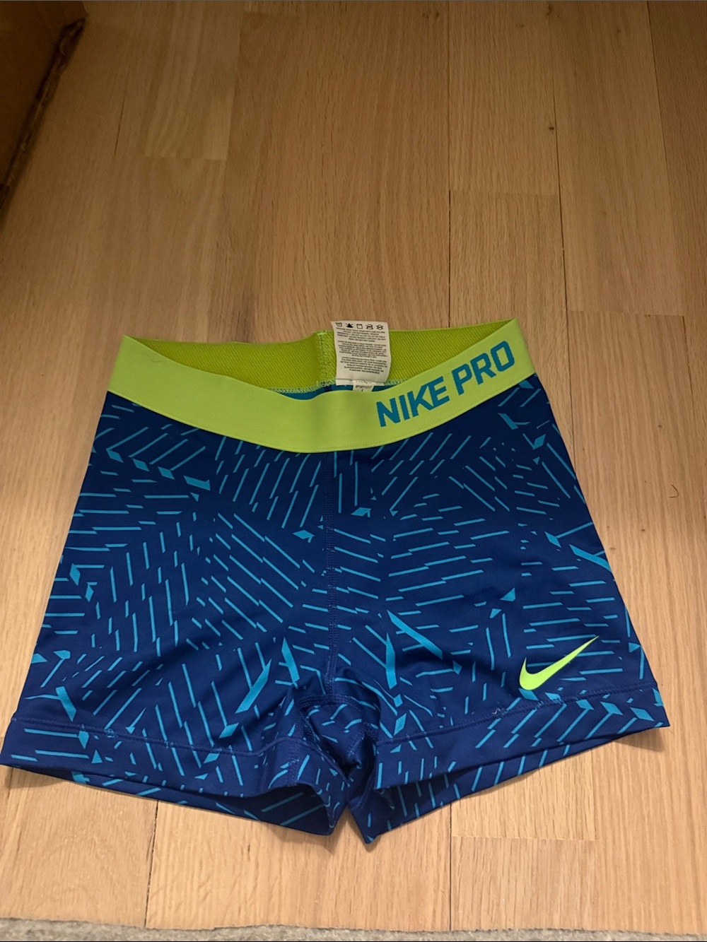 Nike Pro Blue with Volt Waistband Compression Shorts